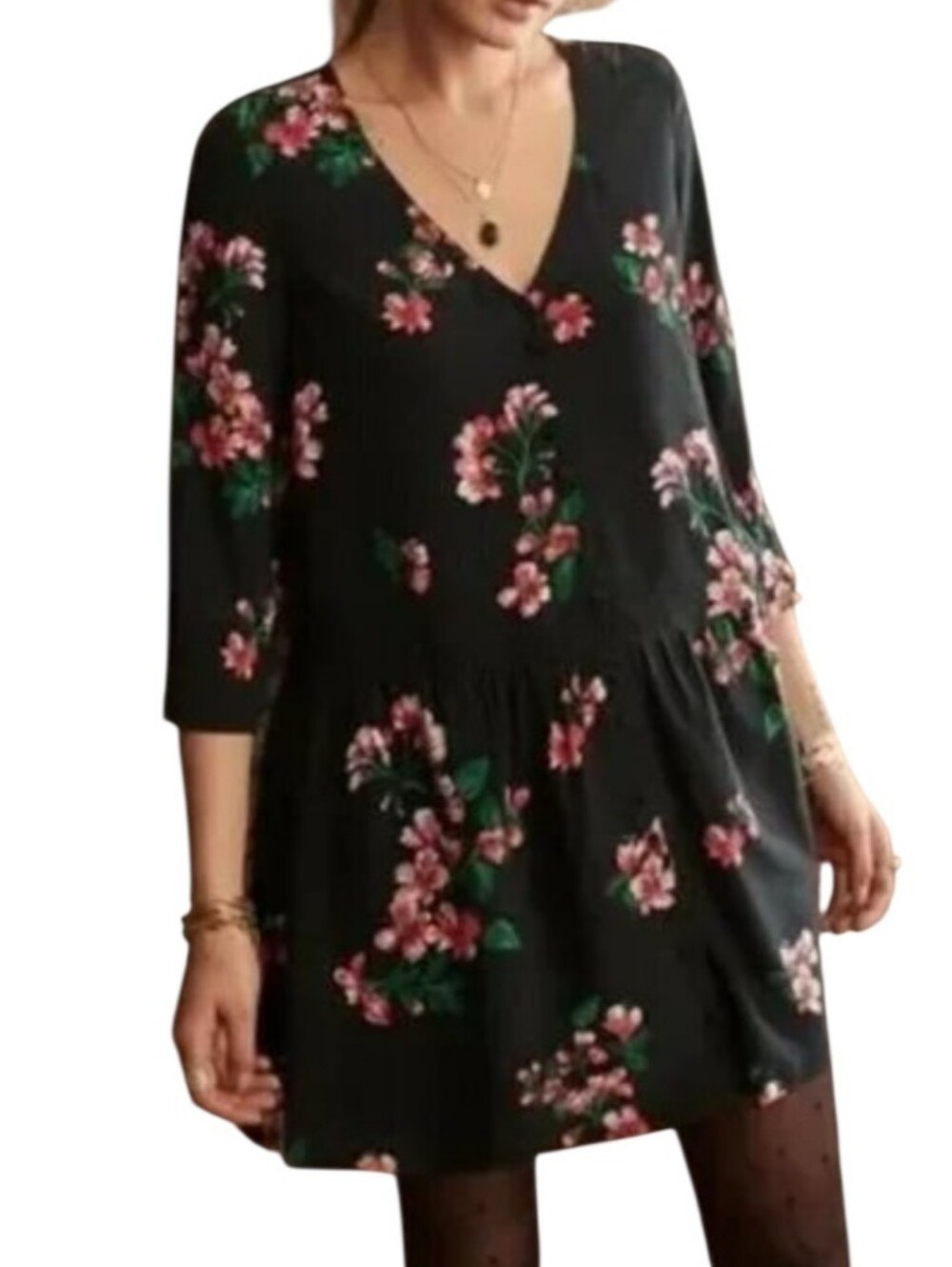 Sézane Penny Mini Dress Size 38 / M Silk Black Floral Parisian Chic Quiet Luxury